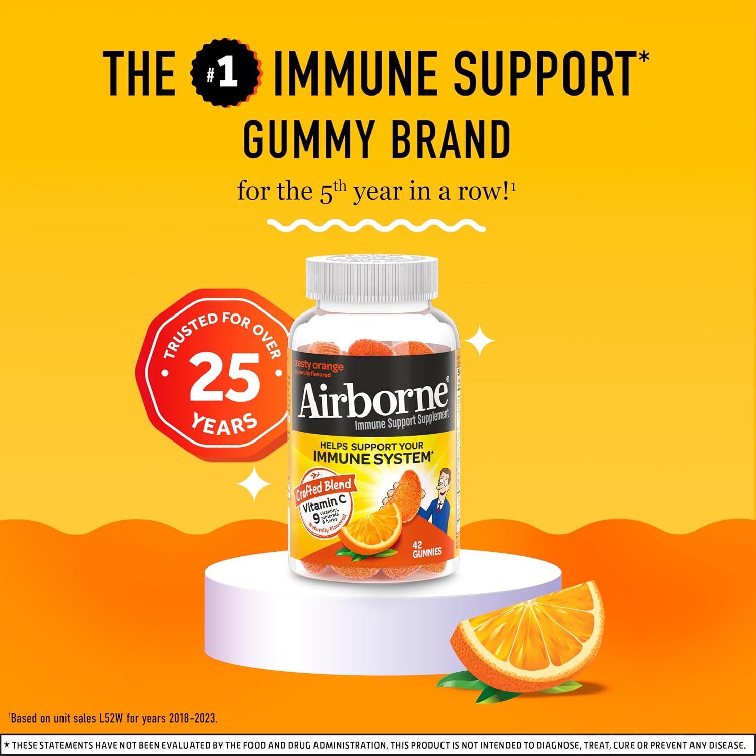 Airborne Gomitas de Vitamina C 750 mg con Vitaminas C y E - 42 Gomitas, Sabor Naranja (Paquete de 2)
