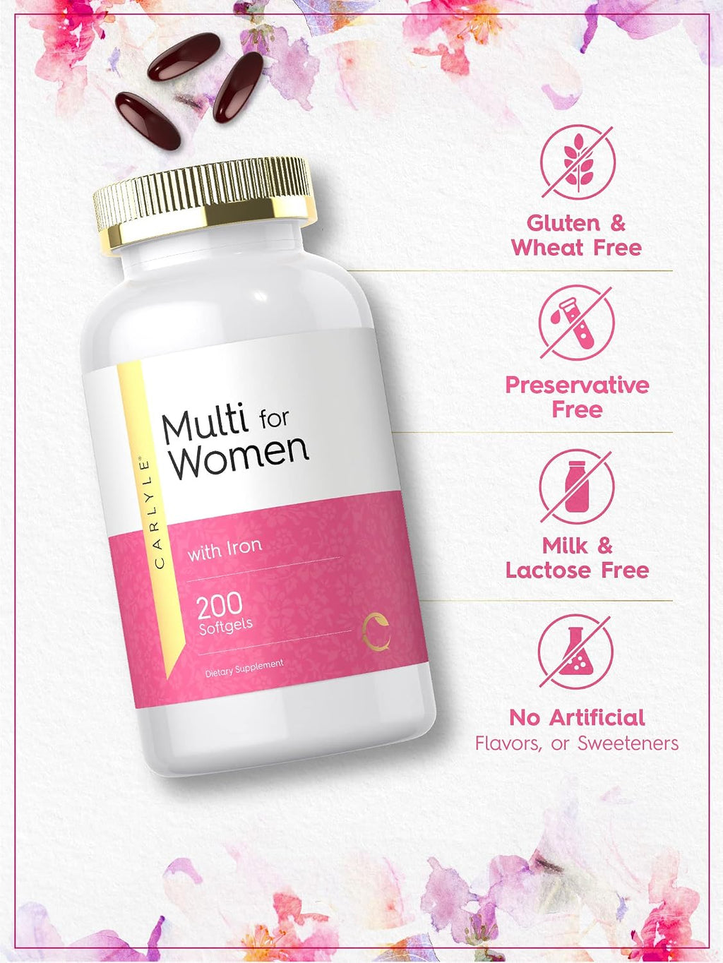 Carlyle Multivitamínico para Mujeres con Hierro | 200 Cápsulas Blandas