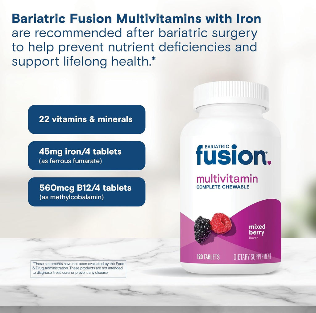 Bariatric Fusion Multivitamínico con Hierro - 120 Comprimidos Masticables - Sabor Berry Mixto