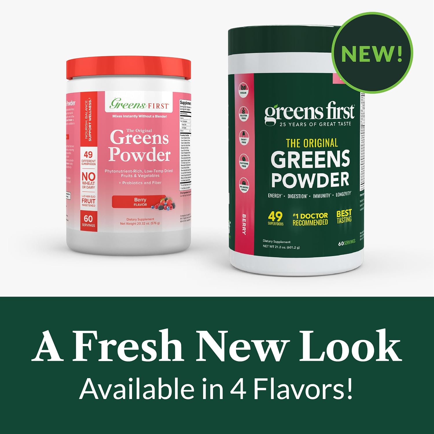 Greens First Original Greens Powder - 49 Superfoods - Organic Fruits and Vegetables - Prebiotics, Probiotics & Digestive Enzymes - Antioxidant Smoothie - Dairy Free, Vegan & Non-GMO - Berry Flavor - 60 Servings