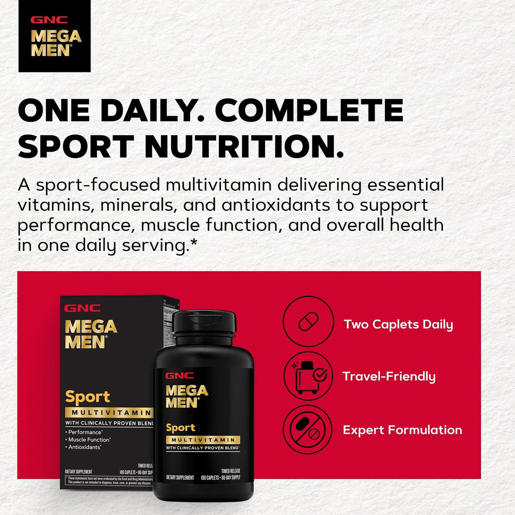 GNC Mega Men Sport Multivitamínico para Hombres, 180 Comprimidos