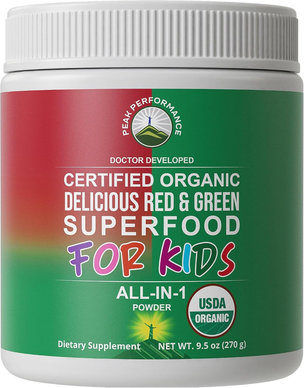 Peak Performance Kids Greens and Reds Superfood Powder - Polvo de Superalimentos Orgánicos con 25+ Frutas y Verduras para Niños