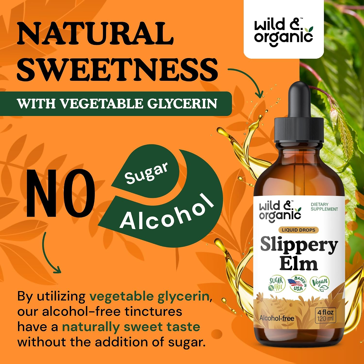 Wild & Organic Slippery Elm Liquid Drops - Apoyo Digestivo, Pulmonar y para la Mujer - 118 ml