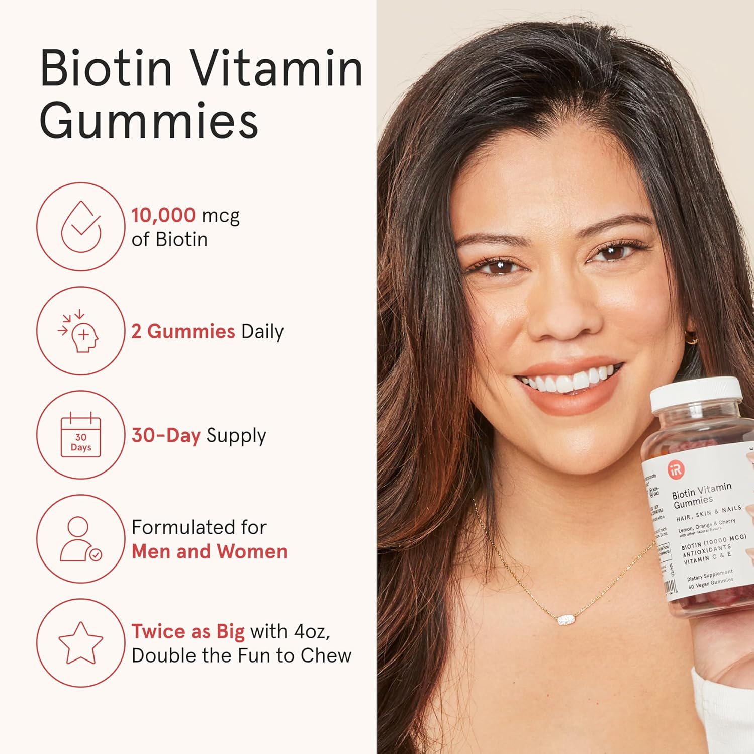 iRestore Biotin Gummies 10,000 mcg - Gominolas de Biotina para Cabello, Piel y Uñas - 60 Gominolas Veganas