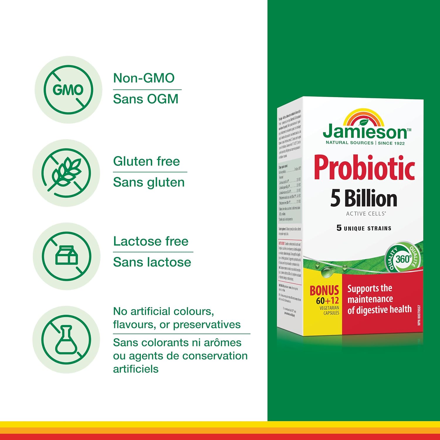 Jamieson Laboratories Probiótico 5 mil millones, 60 cápsulas