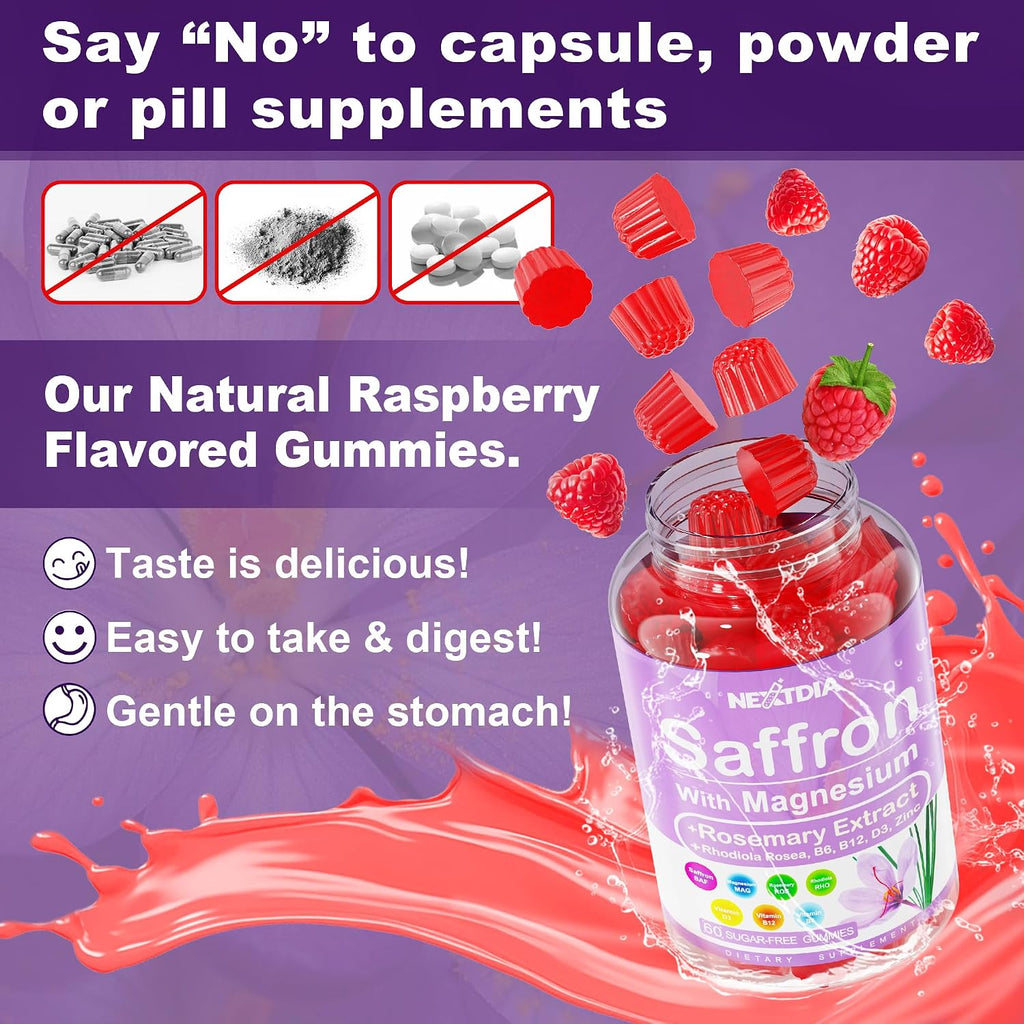 Happy Saffron Gummies - Suplemento de Azafrán con Magnesio y Vitaminas - 4 Meses de Suministro