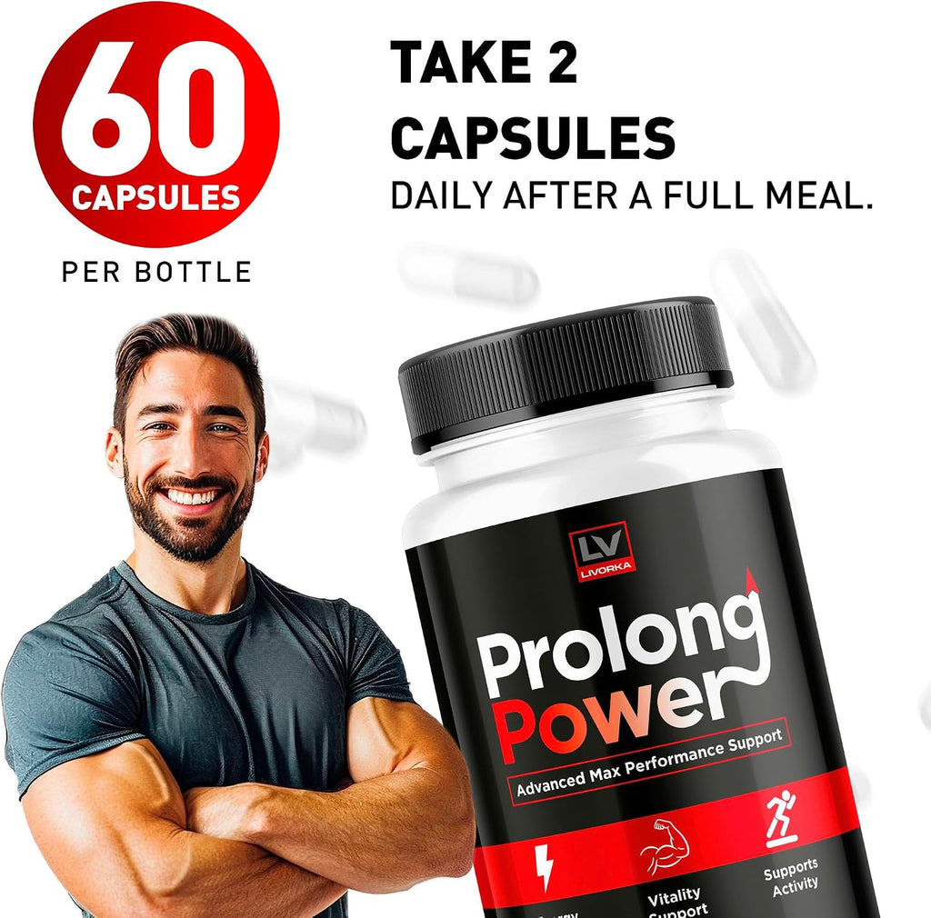 LIVORKA Prolong Power Pills para Hombres, 60 Cápsulas - Suplemento Masculino