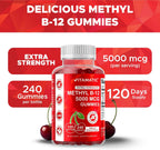 Vitamatic Vitamina B12 5000 mcg (Metilcobalamina) Gominolas - 240 Unidades, Sabor Cereza Natural