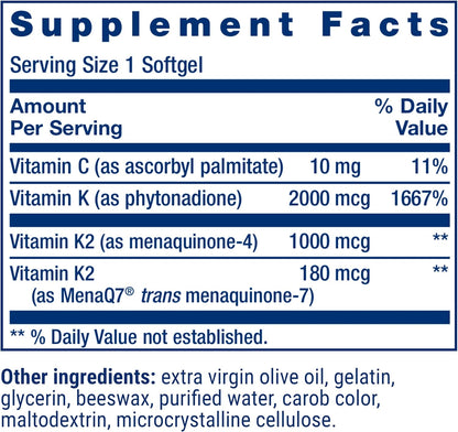 Life Extension Super K, Suplemento de Vitamina K, 2000 mcg Vitamina K y 1180 mcg Vitamina K2, Salud Cardíaca, Una Vez al – Image 3