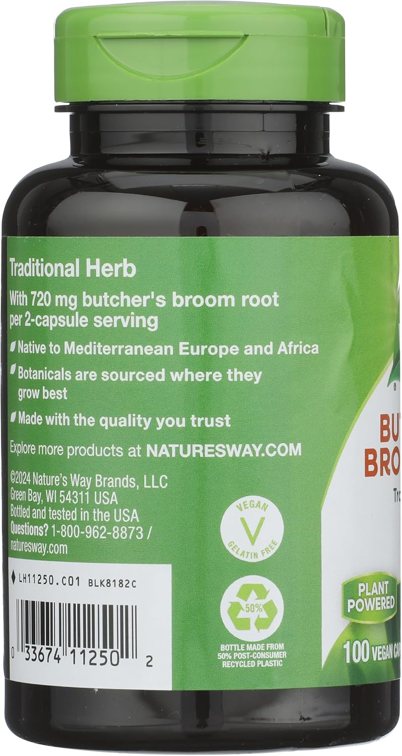 Nature's Way, Raíz de Brusco 470 mg, 100 Cápsulas