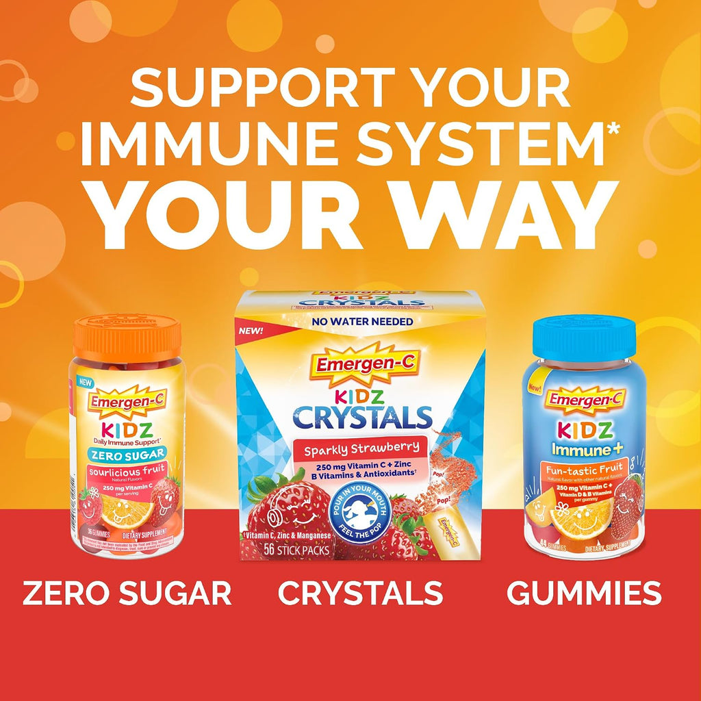Emergen-C Kidz Gomitas de Apoyo Inmunitario con Vitamina C y B, Sabor Berry Bash, 44 uds