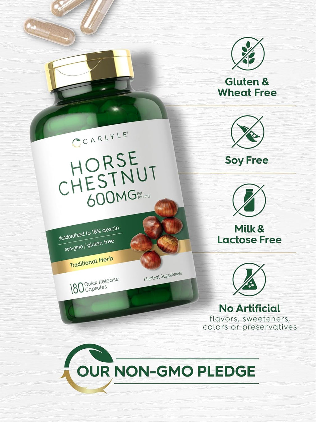 Carlyle Extracto de Castaño de Indias 600mg | 180 Cápsulas | Suplemento Herbal
