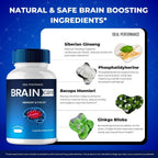 Brain Care Cápsulas para Memoria y Enfoque - Fórmula Avanzada para el Apoyo de la Salud Nerviosa (5 Envases)
