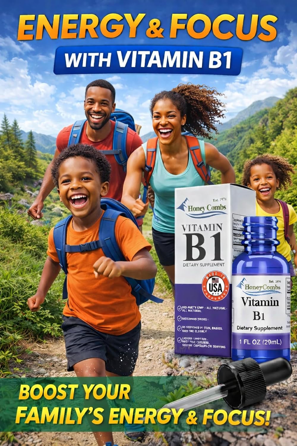 Vitamina B1 (Tiamina) Gotas - Extracto de Tiamina Vitamina B1 de Alta Potencia - Líquido Vitamínico Vegano, Sin Alcohol y Sin OGM - Mantiene la Salud del Sistema Nervioso, Apoya la Digestión y Aumenta la Energía, 1 Fl Oz