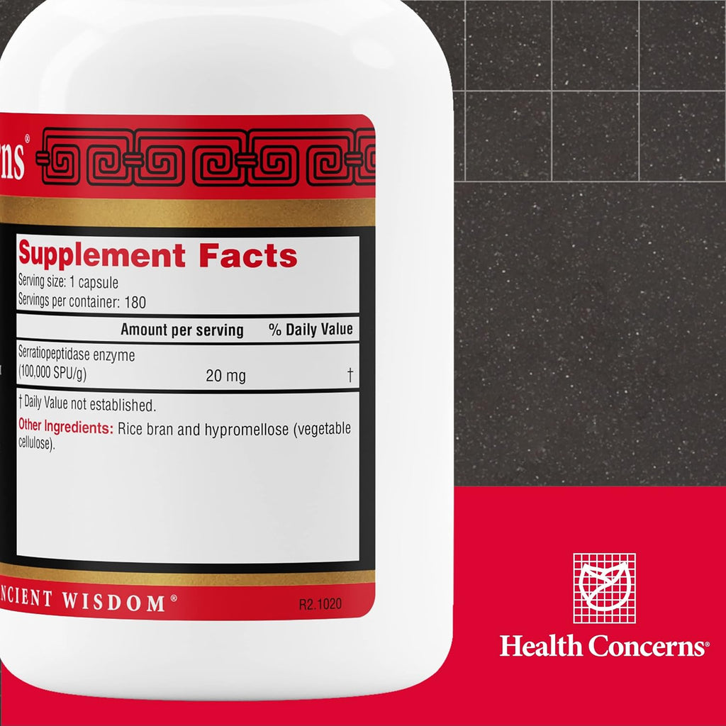 Health Concerns Serramend – Suplemento de Serrapeptasa para el Apoyo Inmunológico – Enzima Proteolítica – Circulación Sanguínea – 180 Cápsulas