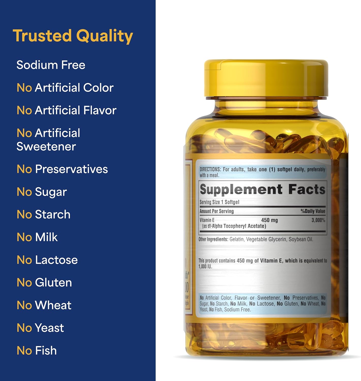 Puritan's Pride Vitamina E 450mg (10.000 UI), Suplemento Vitaminico para la Función del Sistema Inmunitario y Apoyo Antioxidante, 100 Cápsulas Blandas de Liberación Rápida, 2 Envases