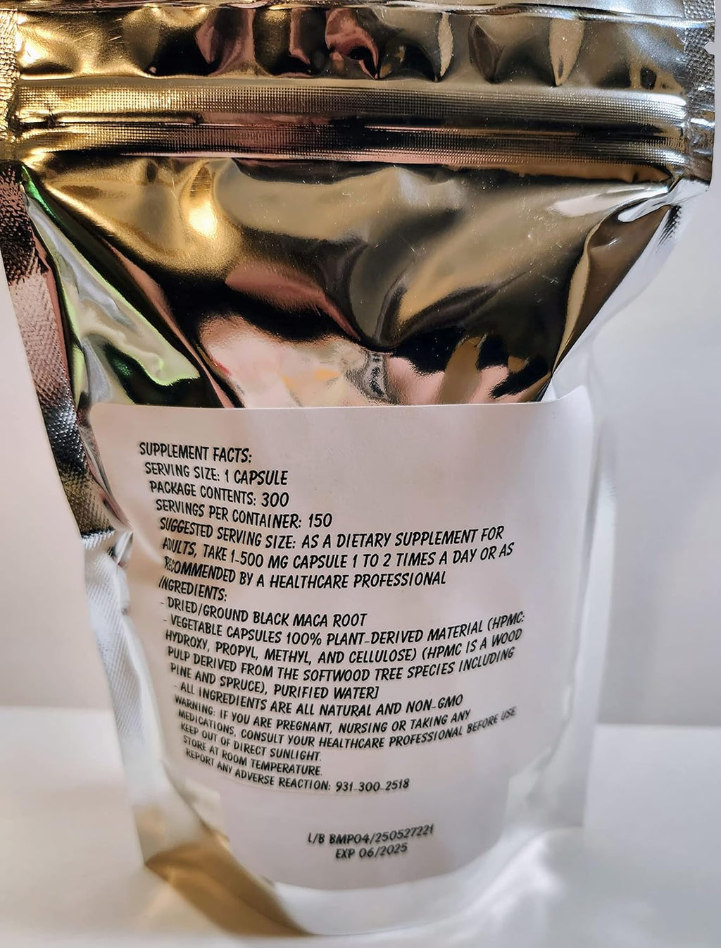 Black Maca Capsules 300 Pack - Pure Herbal Supplement - Made Fresh On Demand!