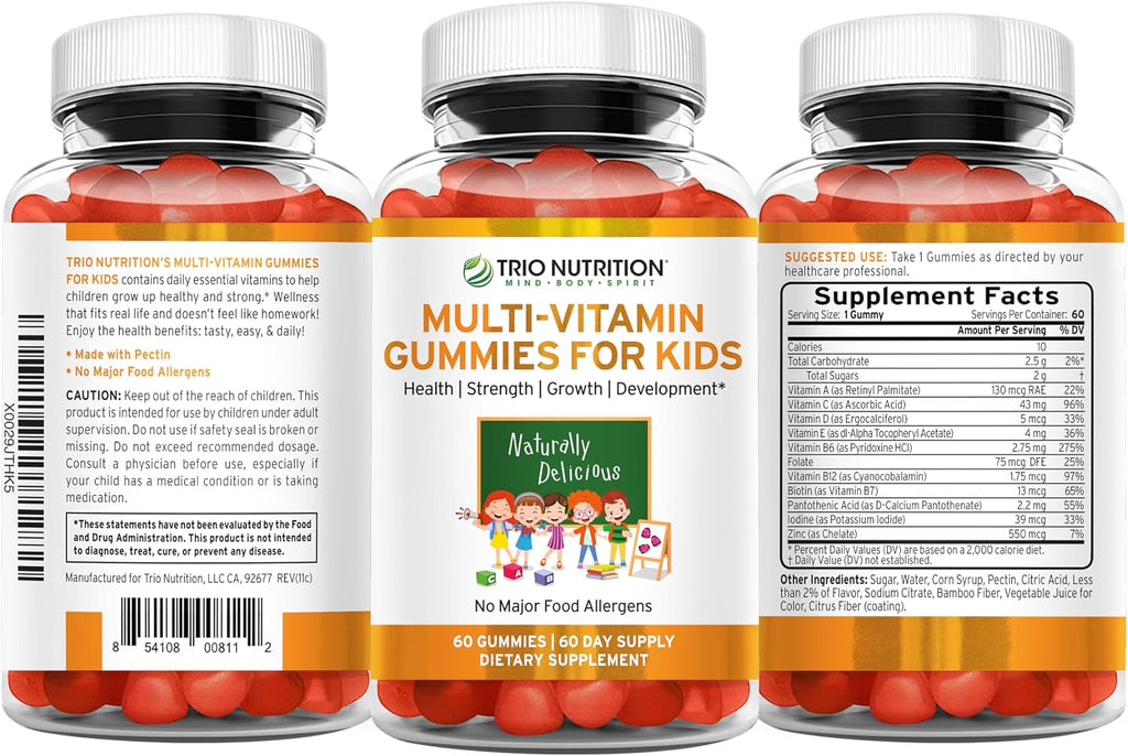 TRIO NUTRITION Premium Kids Multivitamin Gummies - Gominolas Multivitamínicas para Niños