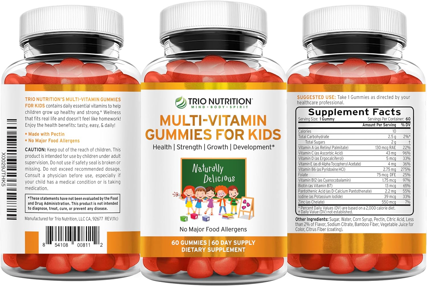 TRIO NUTRITION Premium Kids Multivitamin Gummies - Gominolas Multivitamínicas para Niños