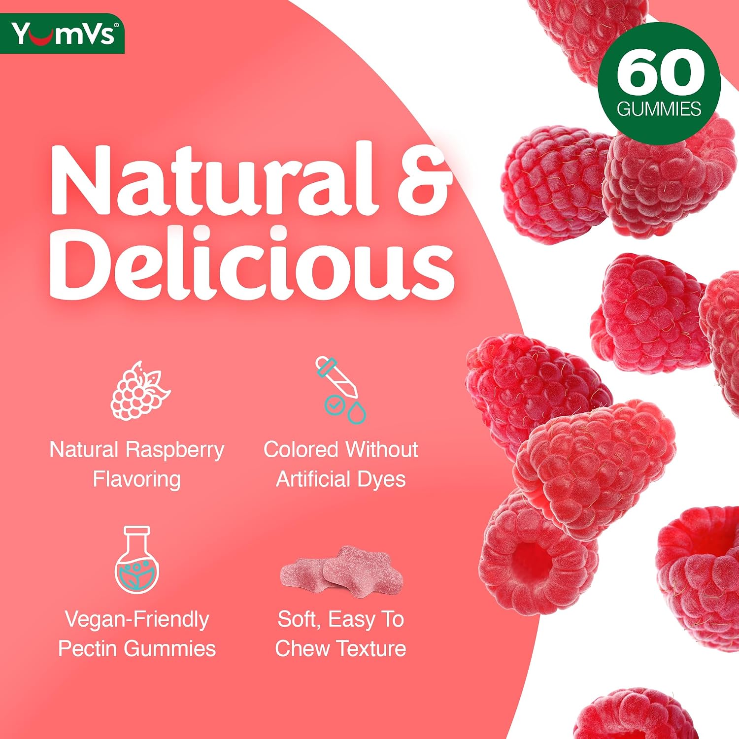 YUM-V'S Glucose Gummies – Gominolas de Glucosa de Acción Rápida – 60 Gominolas Masticables – Sabor Natural a Bayas – Vegano, Sin Gluten