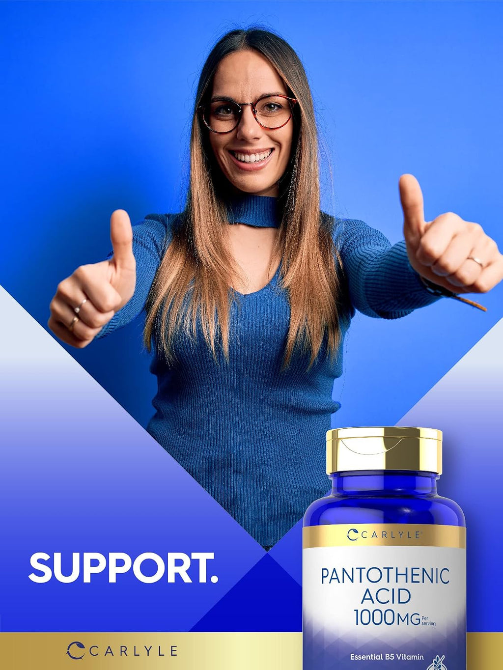 Carlyle Ácido Pantoténico Vitamina B5, 1000 mg, 100 Cápsulas - Sin OGM, Sin Gluten