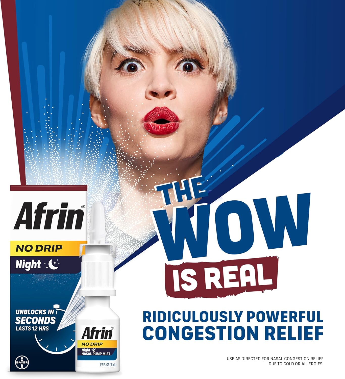 Afrin No Drip Night Spray Nasal - Alivio Rápido de la Congestión Nasal con Manzanilla, 15 ml