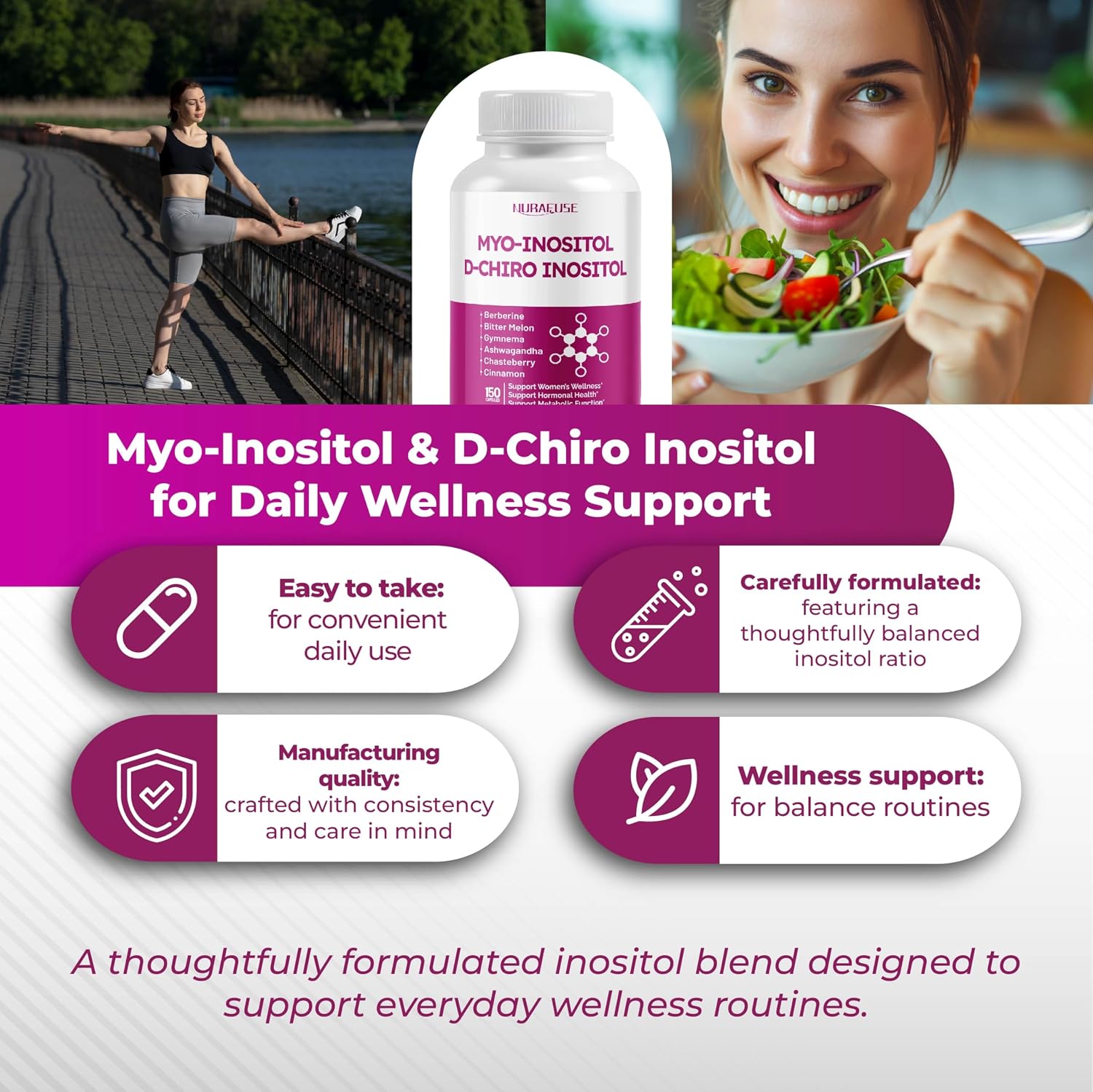 NURAFUSE Myo-Inositol y D-Chiro Inositol con Saúco, Canela, Melón Amargo y Gymnema – Alta Potencia