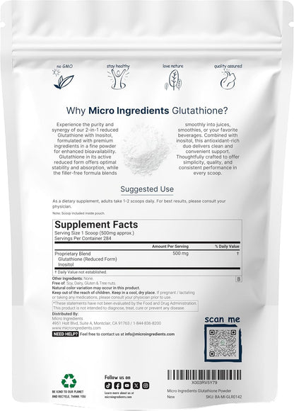 Glutatión Reducido en Polvo con Inositol, 142 g (5 oz) – Micro Ingredients – Image 2
