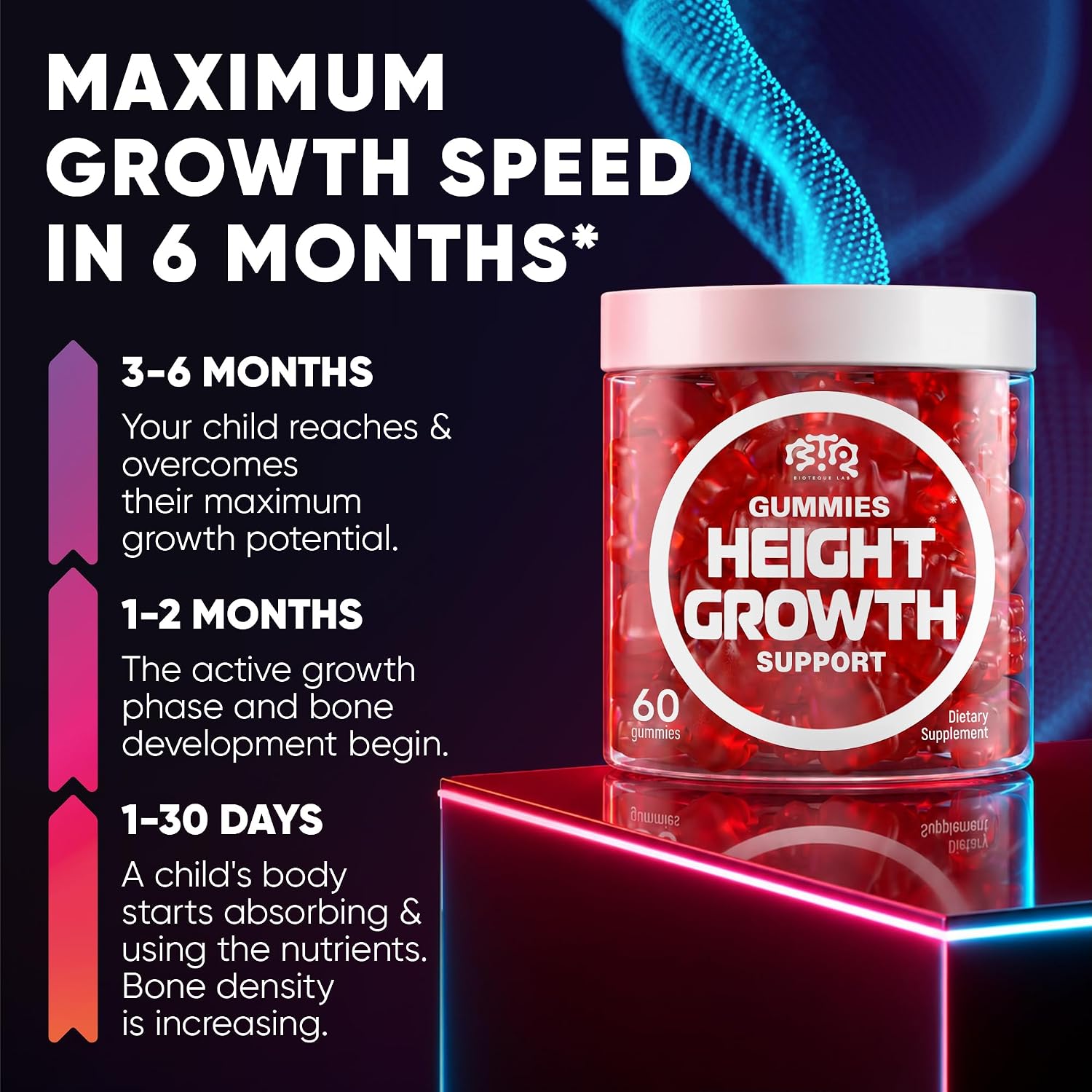 BIOTEQUELAB Gominolas de Crecimiento - Multivitamínico con Calcio, Magnesio, Zinc y Ashwagandha