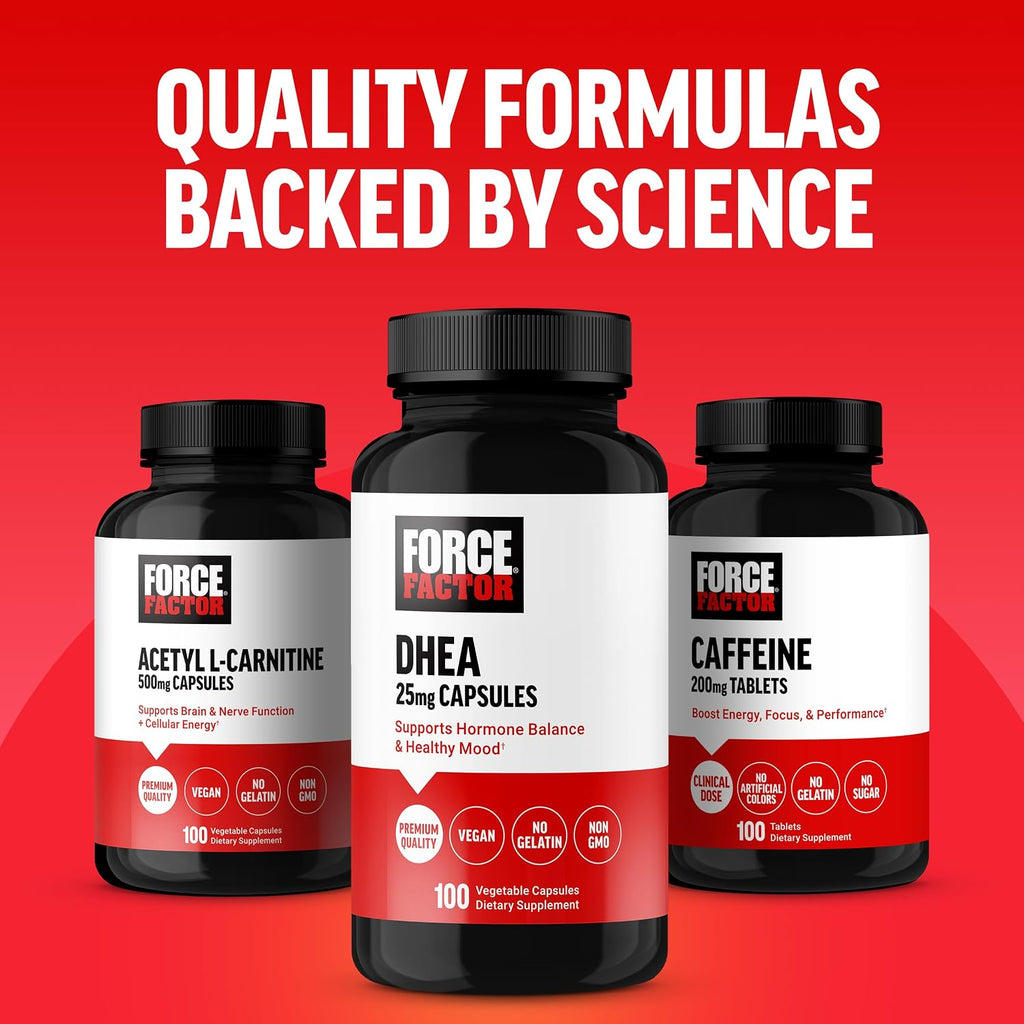 Force Factor DHEA 25mg - Apoyo Hormonal, Vegano, No-GMO, 100 Cápsulas