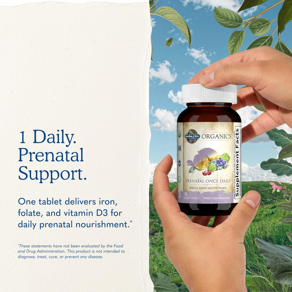 Garden of Life Organics Multivitamínico Prenatal con Folato, B6, B12, D3 y Hierro, 30 Comprimidos