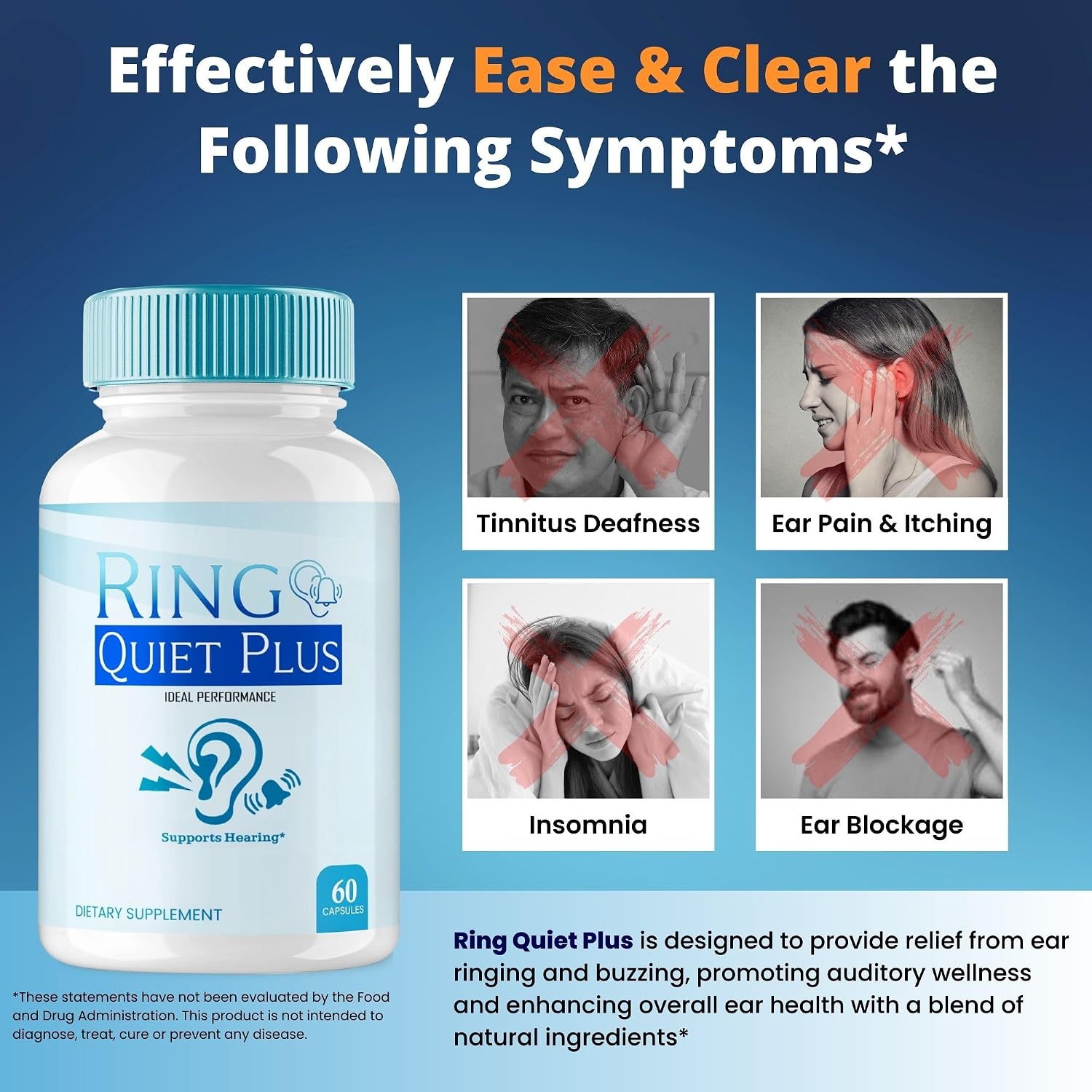 Ring Quiet Plus – Alivio para el Zumbido en los Oídos, Fórmula Avanzada Natural (60 Cápsulas)