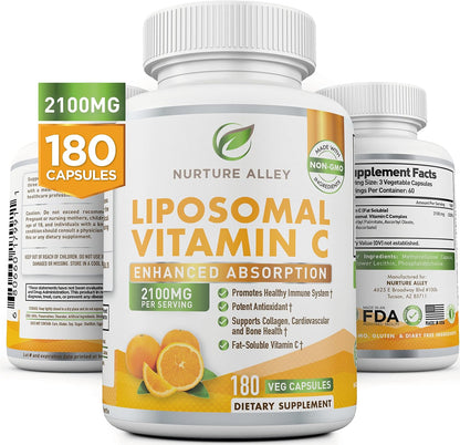 NURTURE ALLEY Vitamina C Liposomal 2100 mg, 180 Cápsulas - Alta Absorción – Image 1