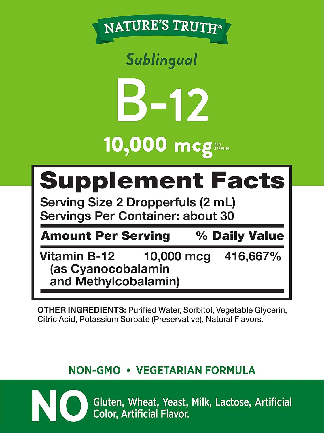 Vitamina B12 Sublingual 10.000 mcg, Líquido de Acción Rápida, Sabor Natural a Bayas, 59 ml (2 fl oz)