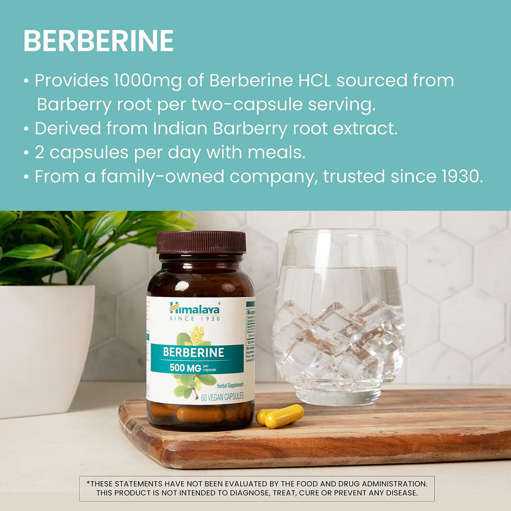 Himalaya Berberine 1000 mg - 60 Cápsulas Vegetales - Complemento Alimenticio Vegano sin Gluten