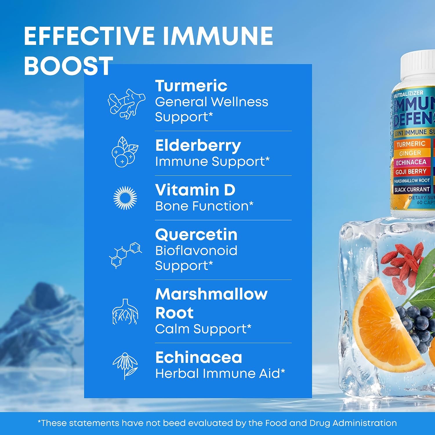 12 en 1 Immune Support Supplement - Immune Defense Vitamins w/Elderberry, Vitamin D3, C, Zinc, Echinacea, Ginger - Natural Immunity System Booster - Immune & Muscle Health 120 Caps