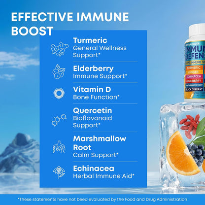 12 en 1 Immune Support Supplement - Immune Defense Vitamins w/Elderberry, Vitamin D3, C, Zinc, Echinacea, Ginger - Natural Immunity System Booster - Immune & Muscle Health 120 Caps