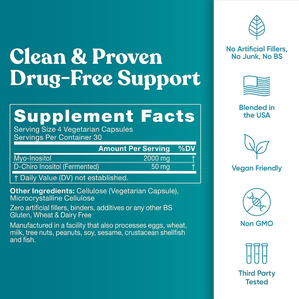 Regulate Cycle Support - Myo-Inositol 2000 mg y D-Chiro Inositol 50 mg - 40:1 - 120 Cápsulas Veganas