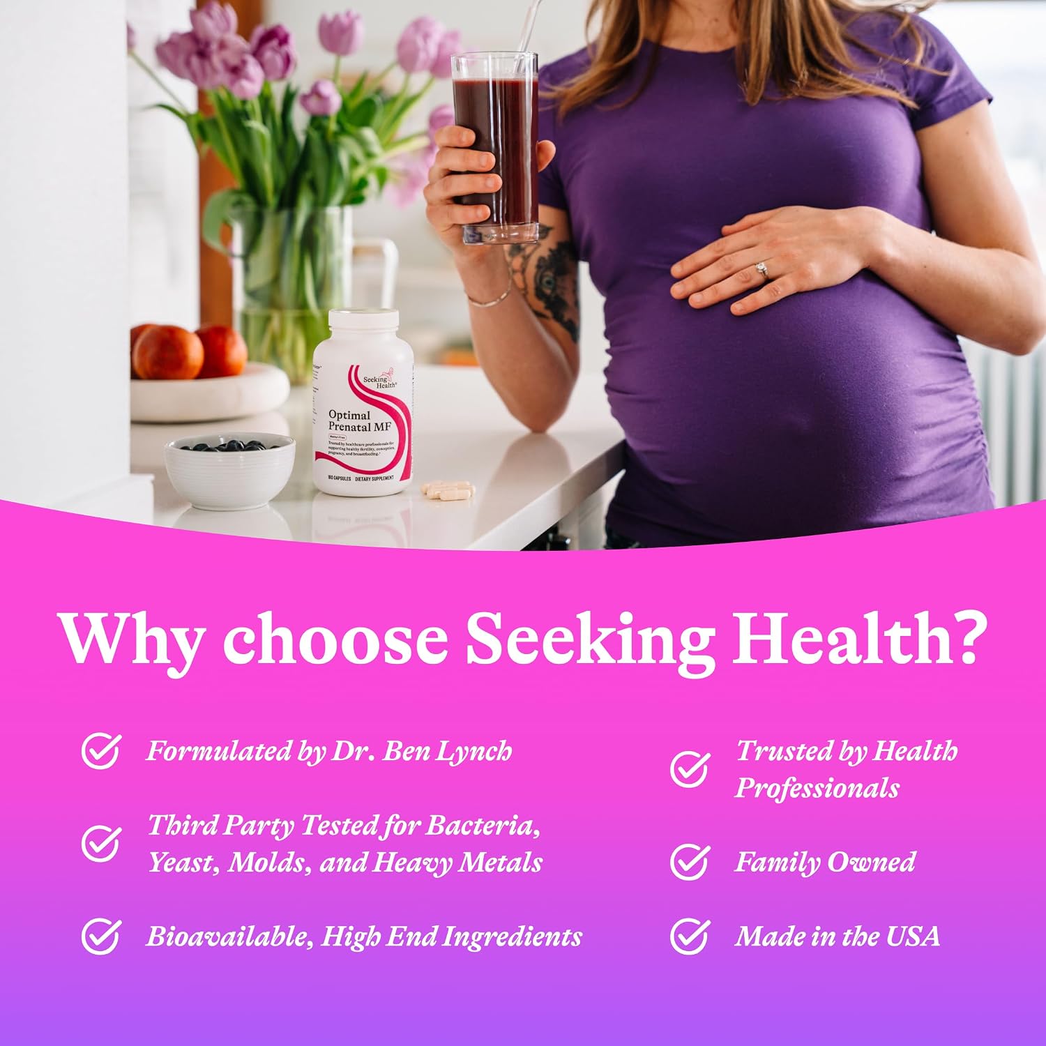 Seeking Health Optimal Prenatal MF - Complemento prenatal con folato, vitamina A, jengibre y vitamina B12 - Apoyo digestivo e inmunitario (180 cápsulas)