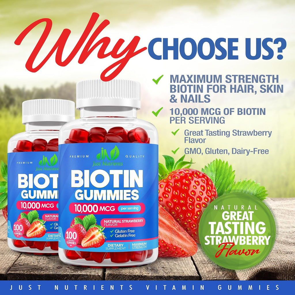 Just Nutrients Biotina 10.000 mcg Gominolas - 100 Unidades