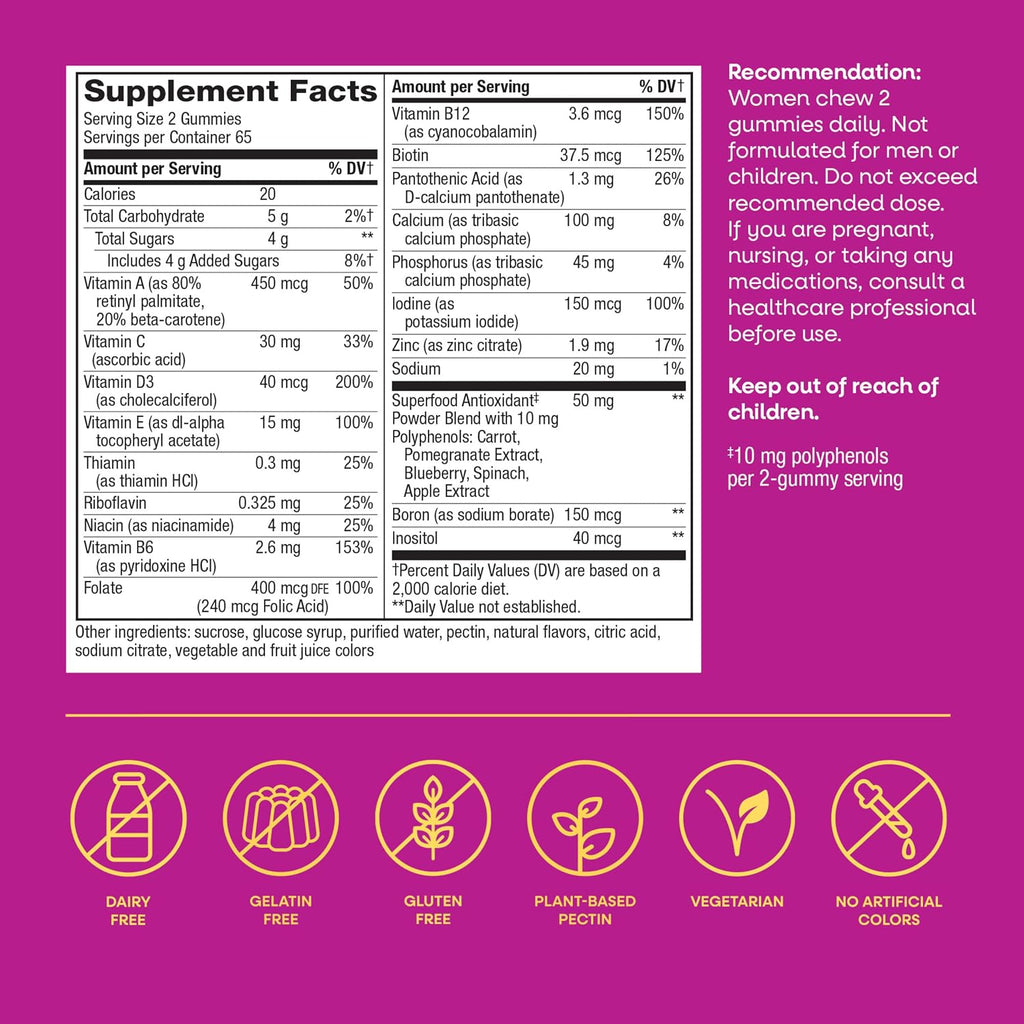 Nature's Way Alive! Gomas Multivitamínicas para Mujer, Sabor a Bayas Mixtas, 130 Gomas
