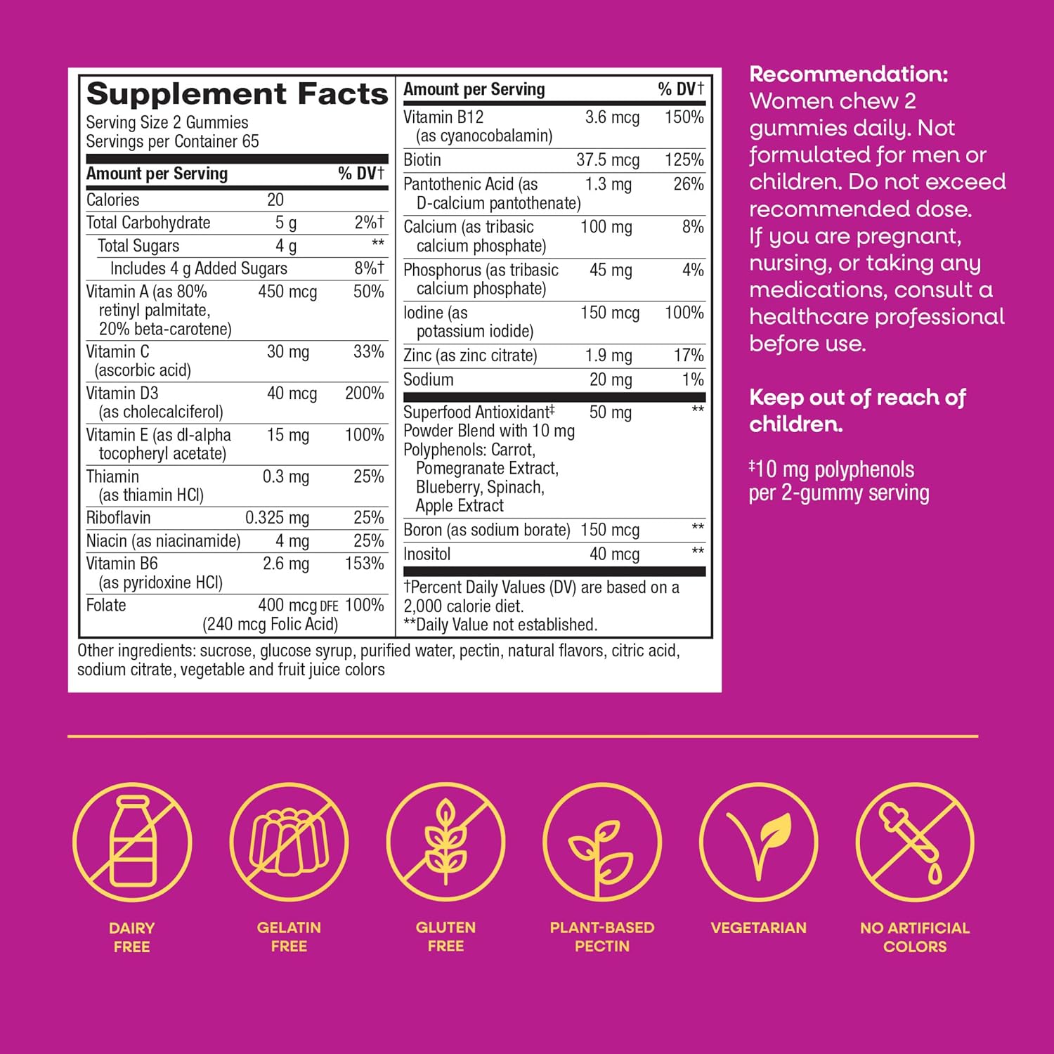 Nature's Way Alive! Gomas Multivitamínicas para Mujer, Sabor a Bayas Mixtas, 130 Gomas