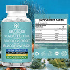 Cápsulas de Musgo Marino Orgánico 3000mg + Aceite de Semilla Negra 1000mg + Raíz de Bardana + Fucus - 120 Cápsulas Veganas