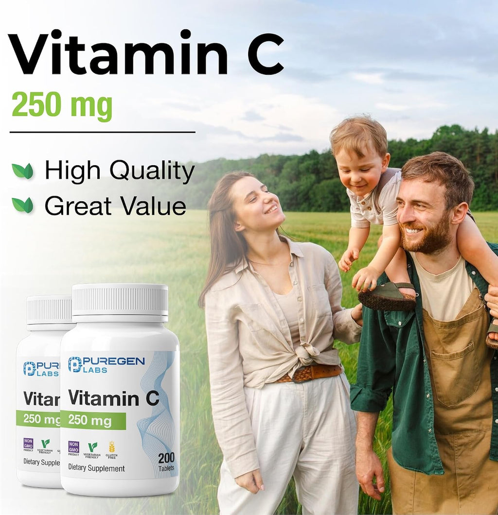 Puregen Labs Vitamina C 250 mg – 600 Comprimidos (3 Paquetes)