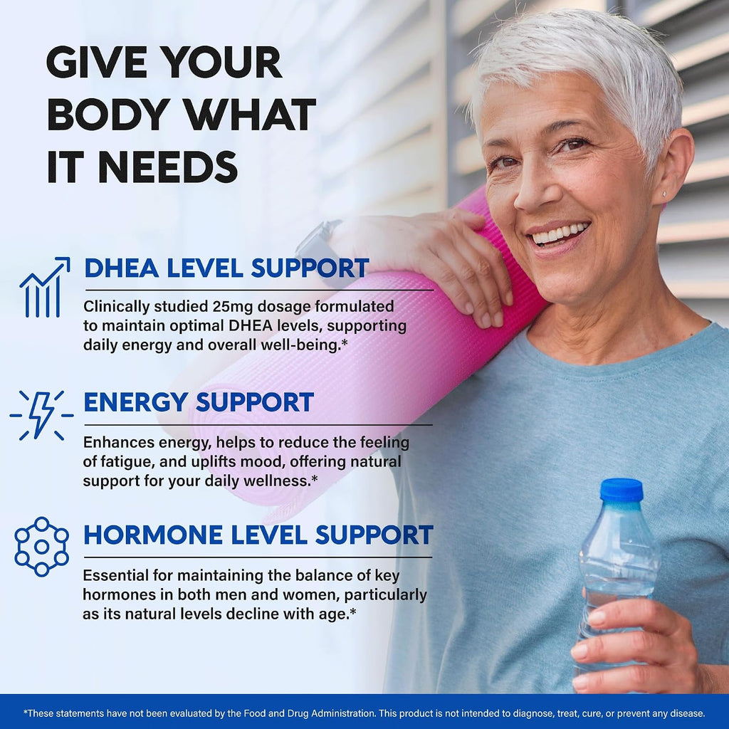 DHEA 25mg Micronizado - Suplemento Hormonal para Mujeres y Hombres - 120 Cápsulas Veganas