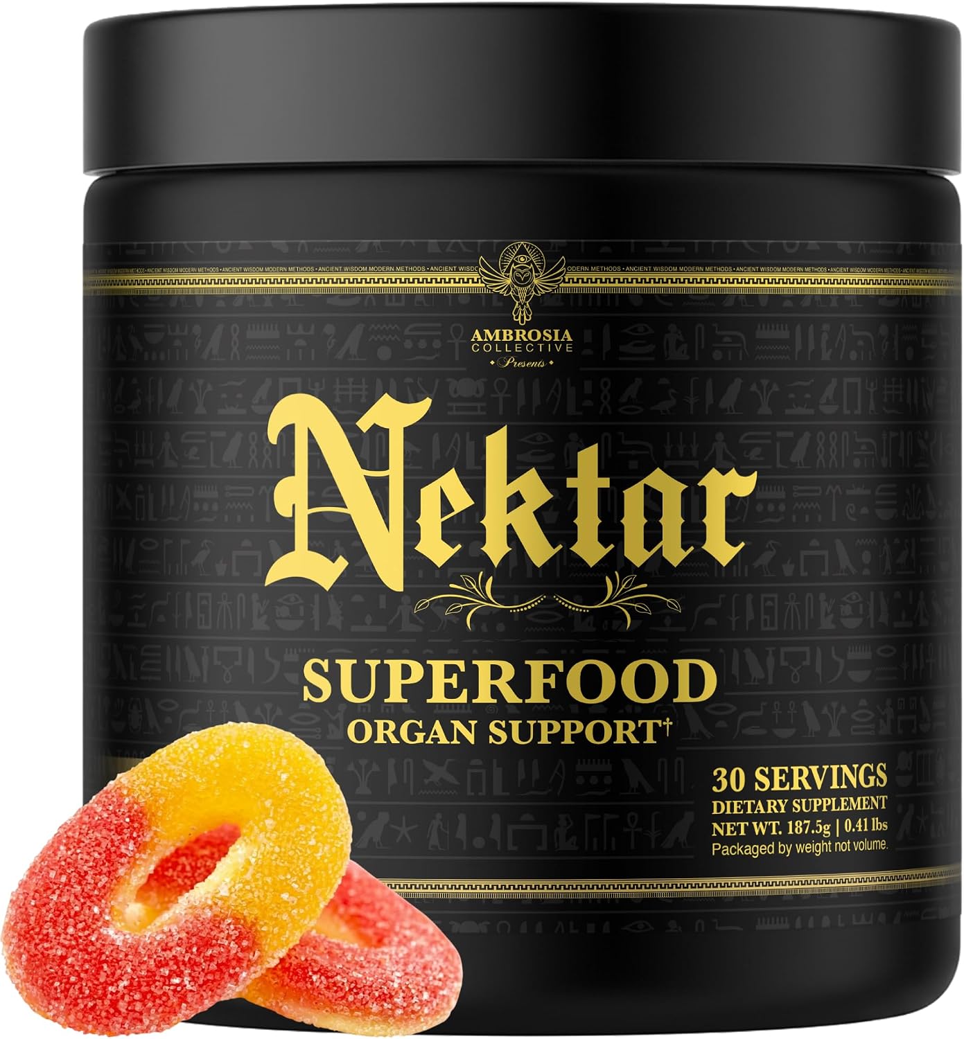 Ambrosia Superfood Organ & Cycle Support | Polvo con cardo mariano, levadura roja de arroz y CoQ10 | 13 superalimentos | 30 dosis | Sabor gominola ácida