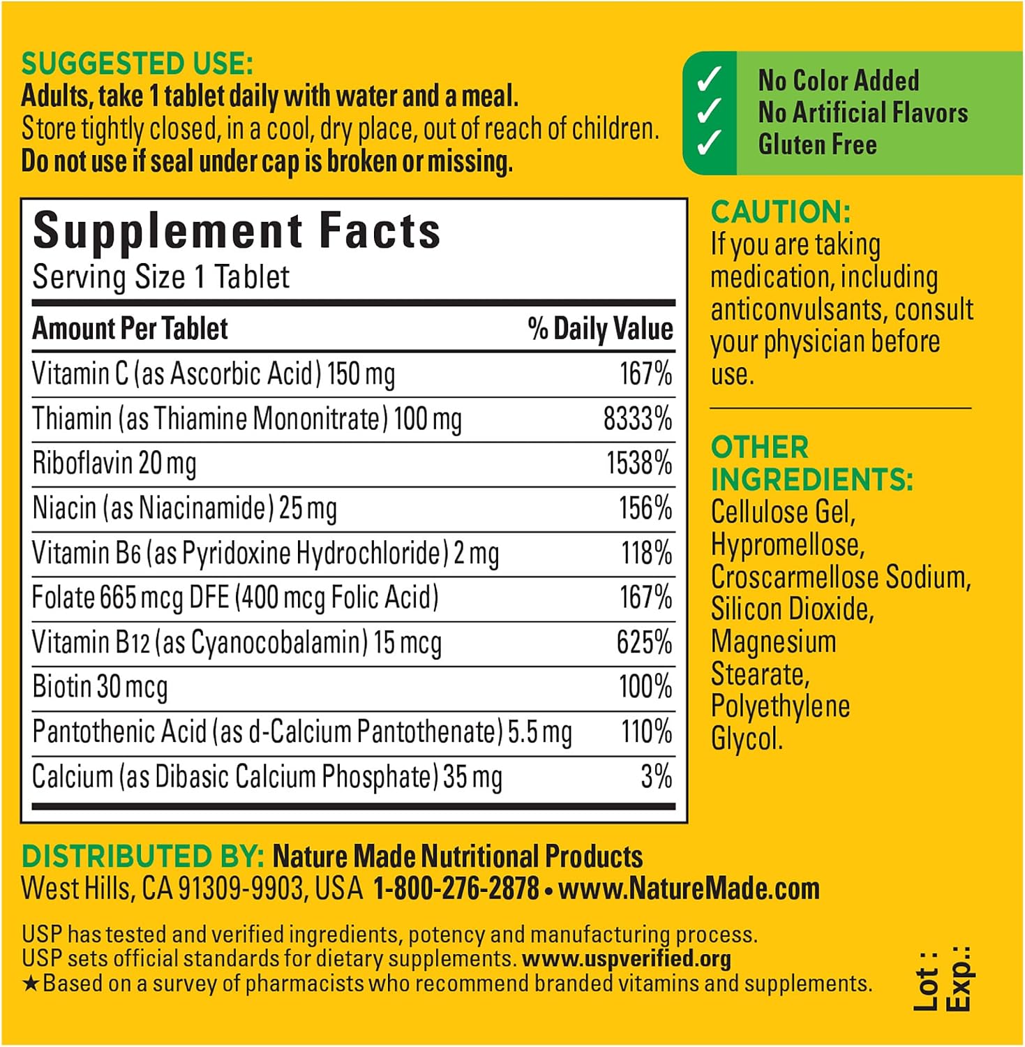 Nature Made Super B Complex con Vitamina C y Ácido Fólico, 60 comprimidos