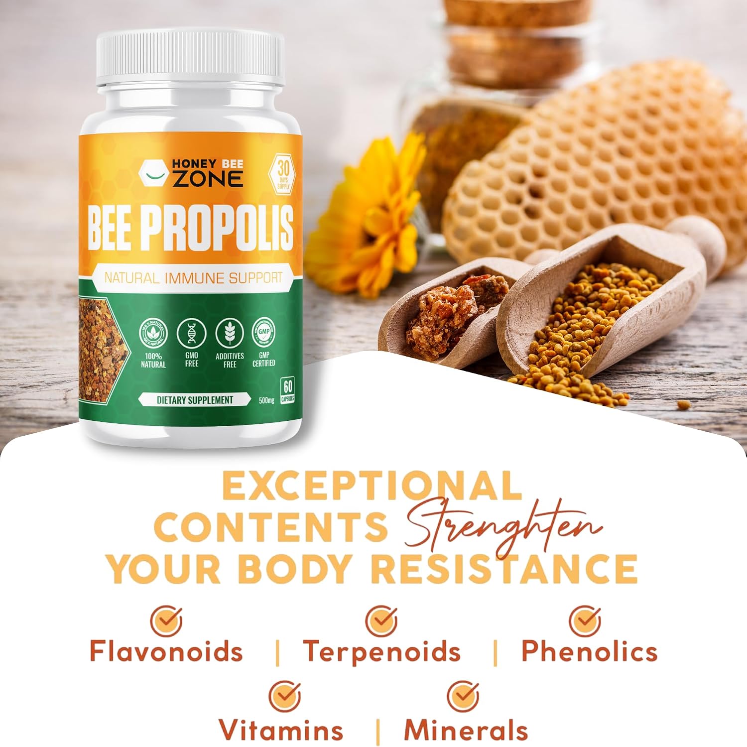 HONEYBEEZONE Cápsulas de Propóleo de Abeja 100% Natural