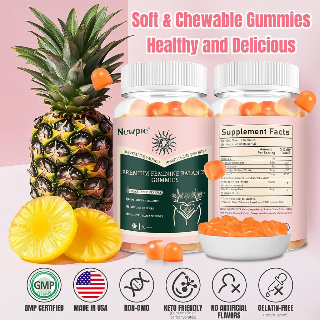 SUWENY Gominolas de Piña para Mujer - Fórmula Premium de Equilibrio Femenino, 60 Gomitas