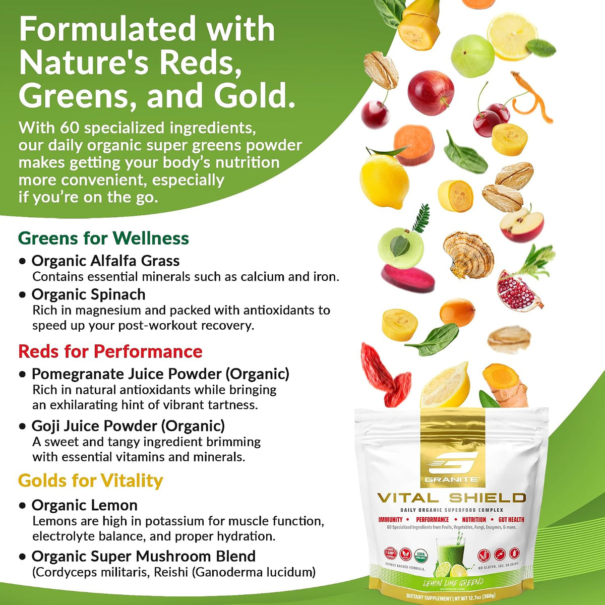 Granite Nutrition Vital Shield - – CherryPURE® de cereza ácida (500 mg): estudiado clínicamente para favorecer la – Image 7